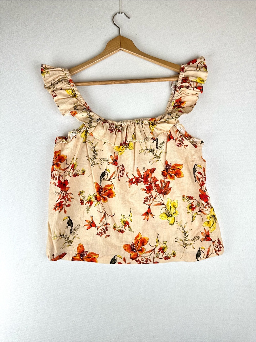 Evereve Ruffle Floral Tank Linen Blend Cottagecore Boho Romantic